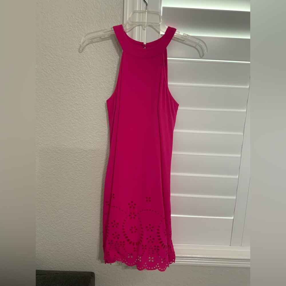 Lots of Love by Speechless Hot Pink Halter Dress With Lace Detailing at Bottom